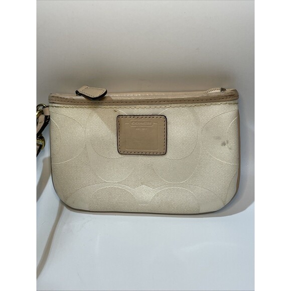 Lot of 2 Coach Tan Gray Signature Canvas Leather Wristlet Wallet Signature - Picture 2 of 16